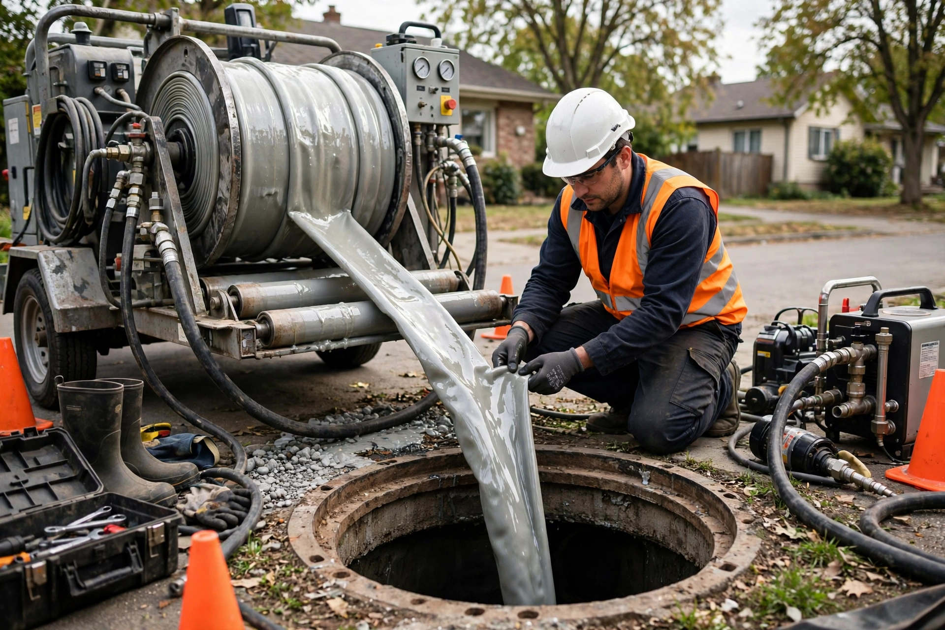 CIPP trenchless pipe liner installation in sewer line at California home